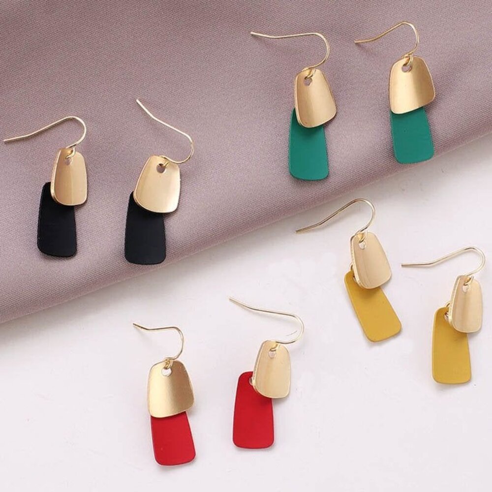 Emmie Jaise Double Layer Petal Dangle Hook Earrings Green Gold Gift Packaged - Picture 3 of 9